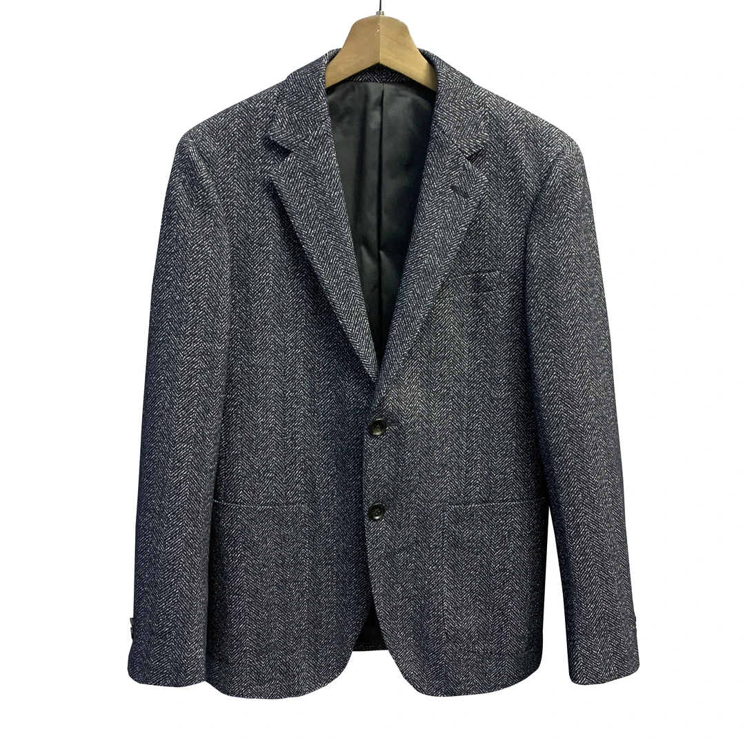 堡家【羊毛单西】蓝灰色秋冬厚款磨毛单西两扣单开轻奢西装82031A