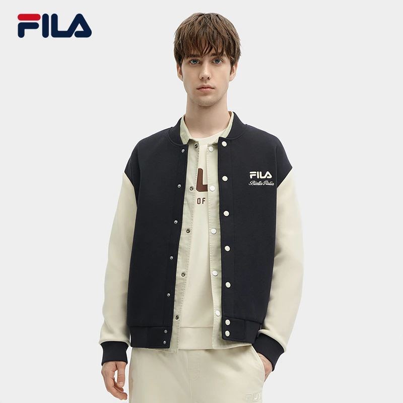 FILA 斐乐官方男士外套2024春季新款撞色时尚复古运动棒球服夹克