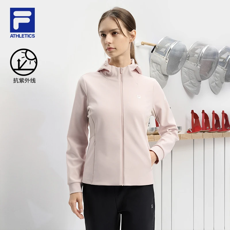 FILA 斐乐官方女士针织连帽外套2024秋新款健身运动简约基础上衣