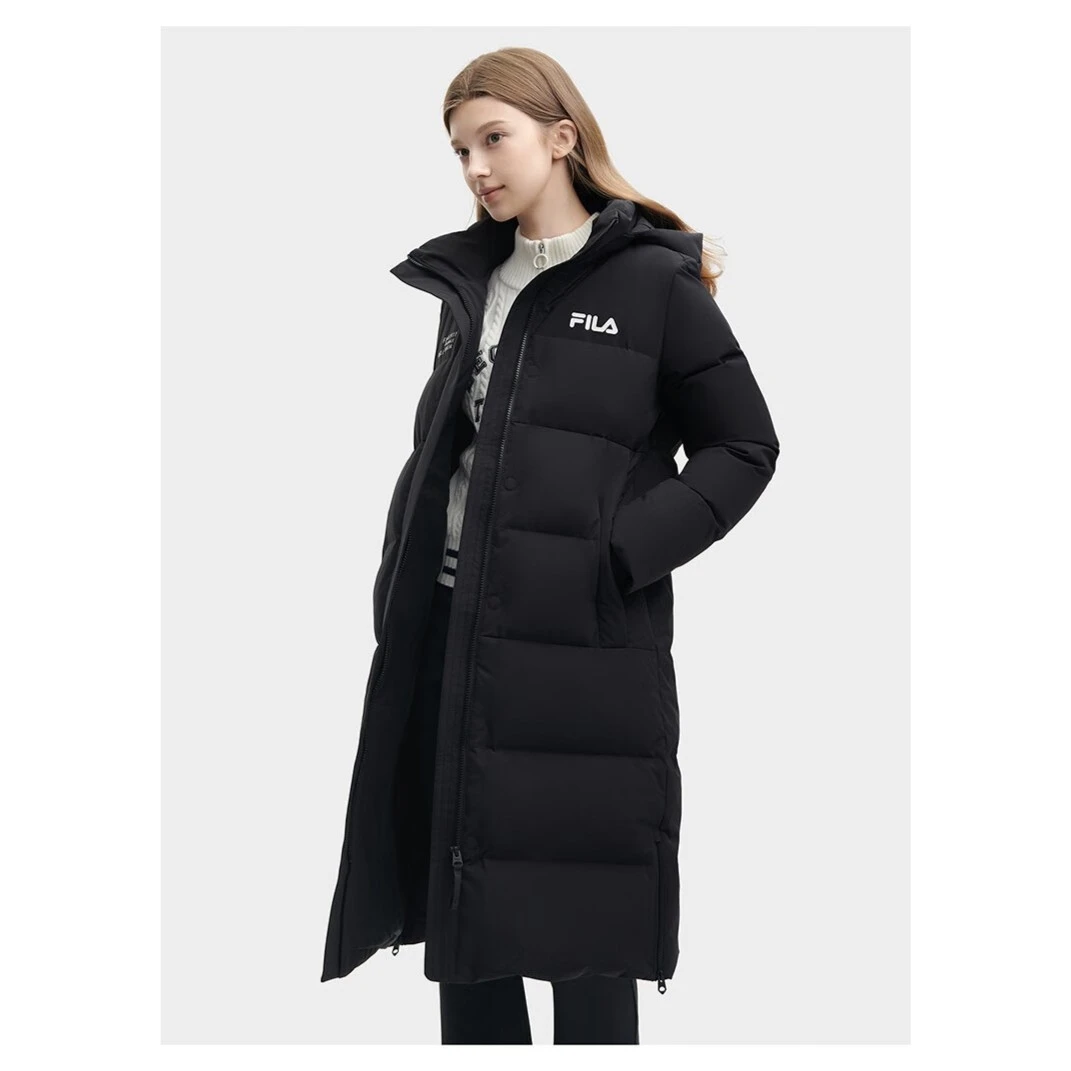 FILA斐乐长款防寒羽绒服冬季新款休闲简约连帽外套 F11W349910F