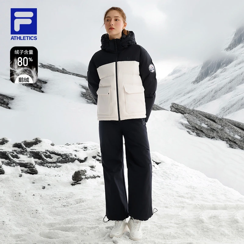 FILA斐乐官方鹅绒情侣款羽绒服冬季款男女户外机能风上衣短款连帽