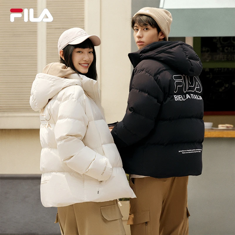 Fila/斐乐鸭绒黑武士羽绒服秋冬宽松短款保暖帽子可拆卸休闲男女