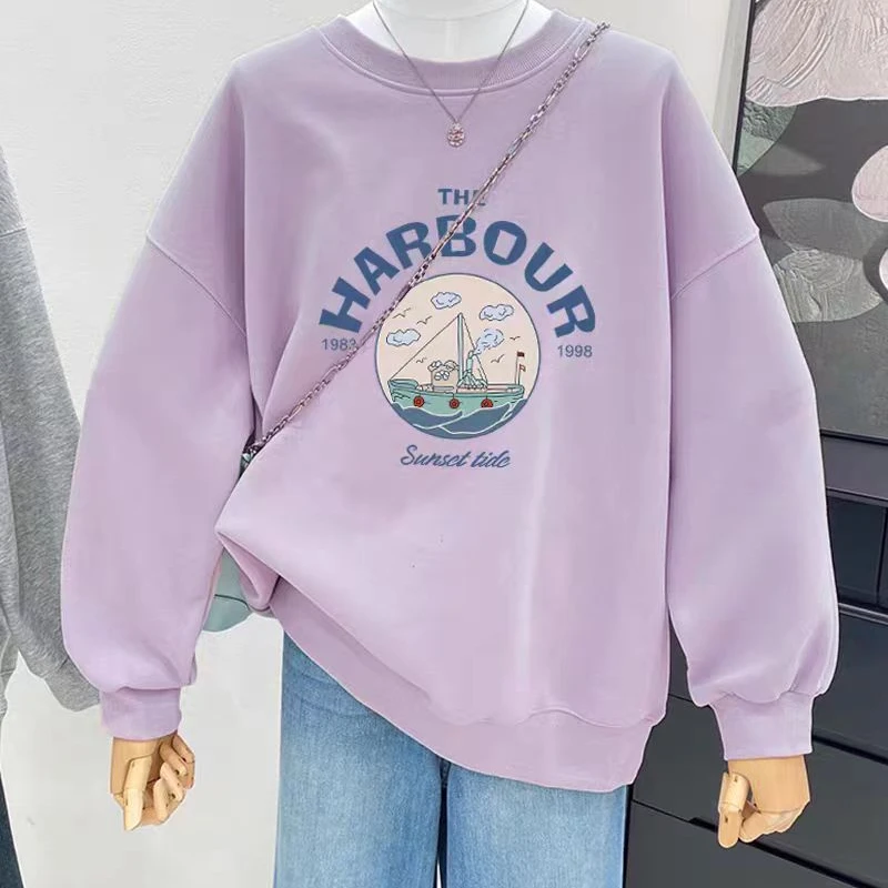 卫衣长袖时尚百搭宽松加绒印花圆领韩版