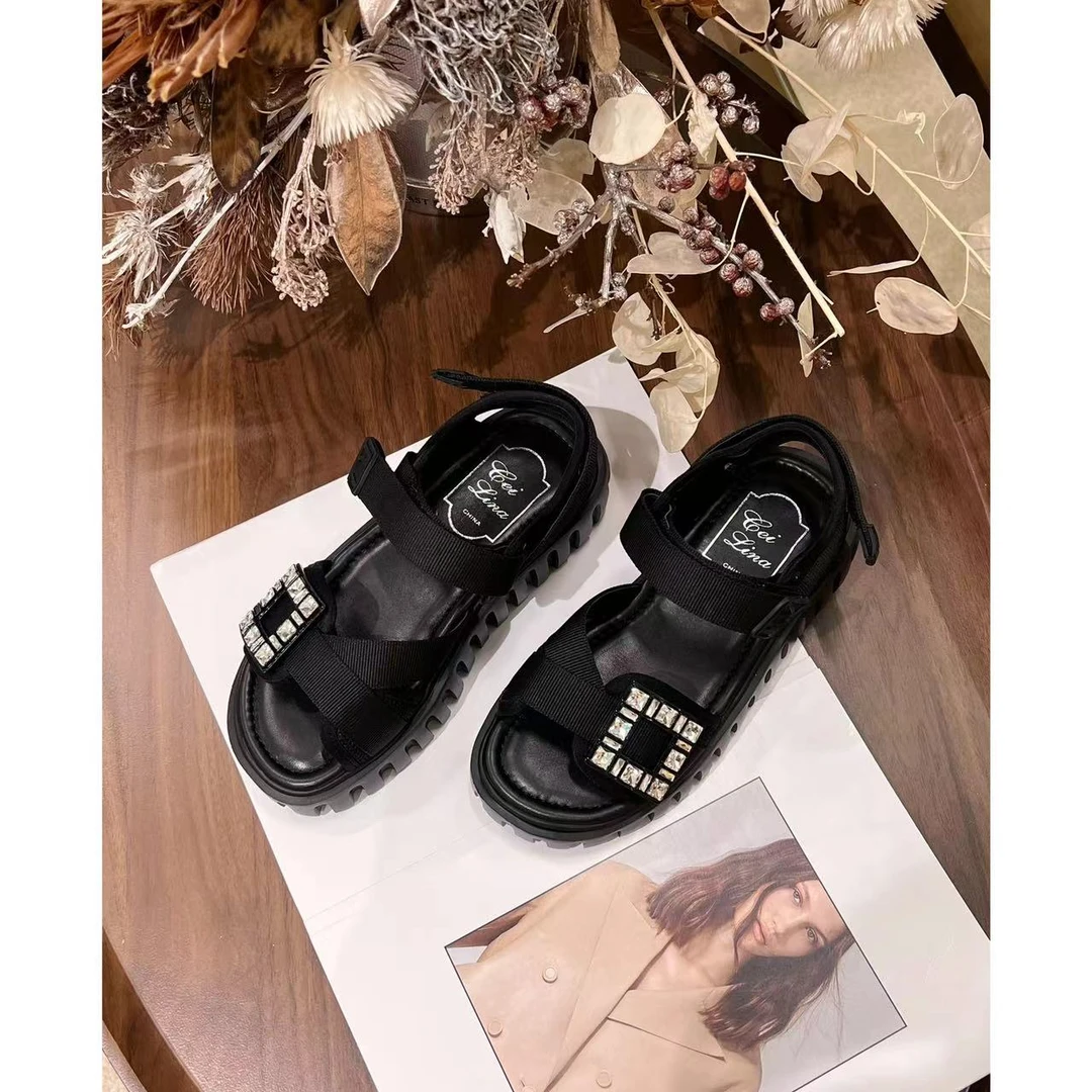 【晨老板】C 时尚方钻游廊蜿蜒织带凉鞋69242104