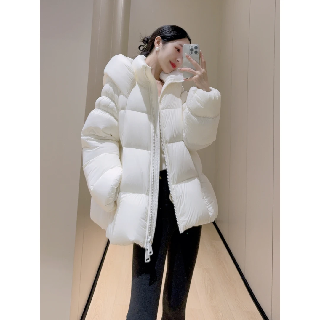 2024冬季新款女装宽松显瘦保暖羽绒服纯色简约大气白鹅绒外套女