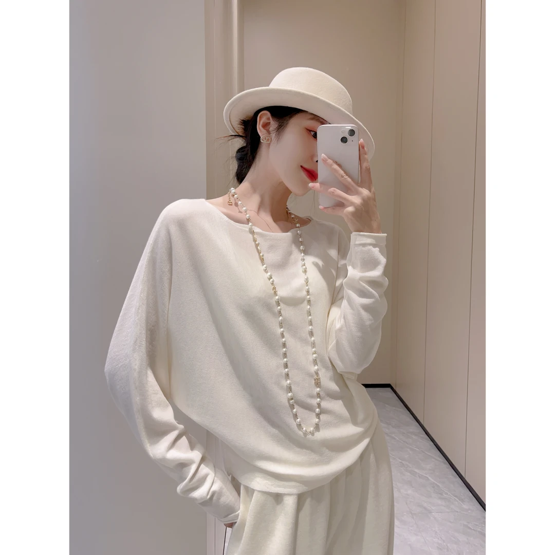 嫚渡轻薄舒适桑蚕丝羊毛简约纯色时尚百搭套头长袖秋冬打底毛衫