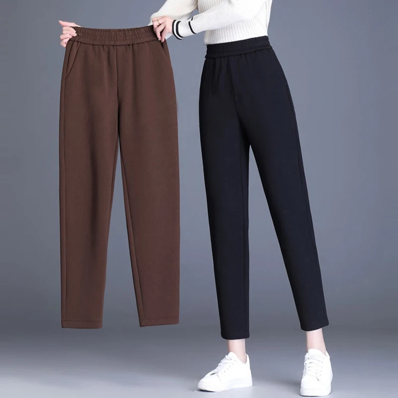 九分裤女士秋冬加绒高腰显瘦时尚休闲裤女宽松春秋百搭妈妈小脚裤