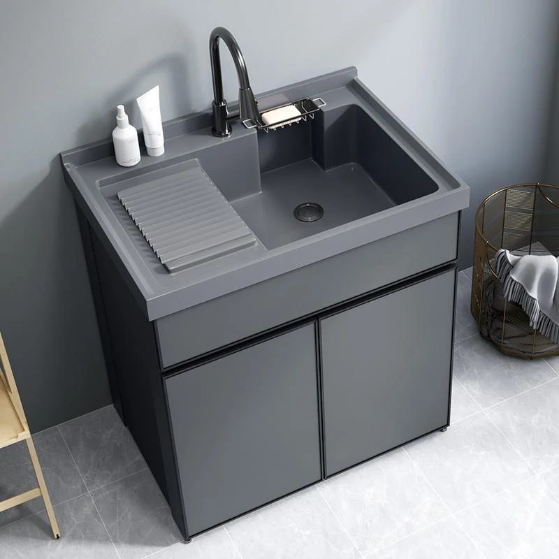 2024年新款铝阳台组合落地柜洗衣机搓板石英石洗衣池槽台盆柜伴侣