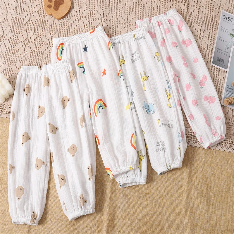 夏季睡裤婴儿透气双层纱布防蚊裤男童女童外穿宽松薄款柔软家居裤