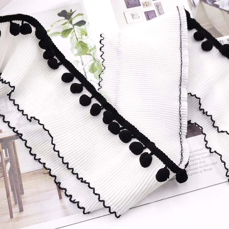 爆款黑绒球木耳边花边