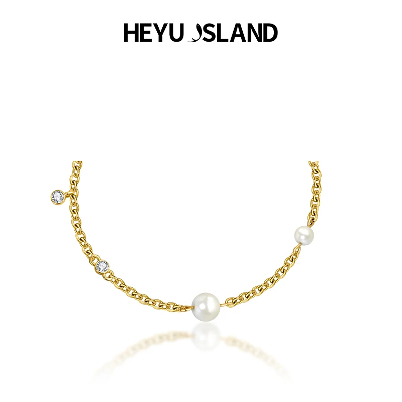 黑鱼岛 铜合金仿珍珠手链 HEYU ISLAND 万能叠戴白珍珠金色手链