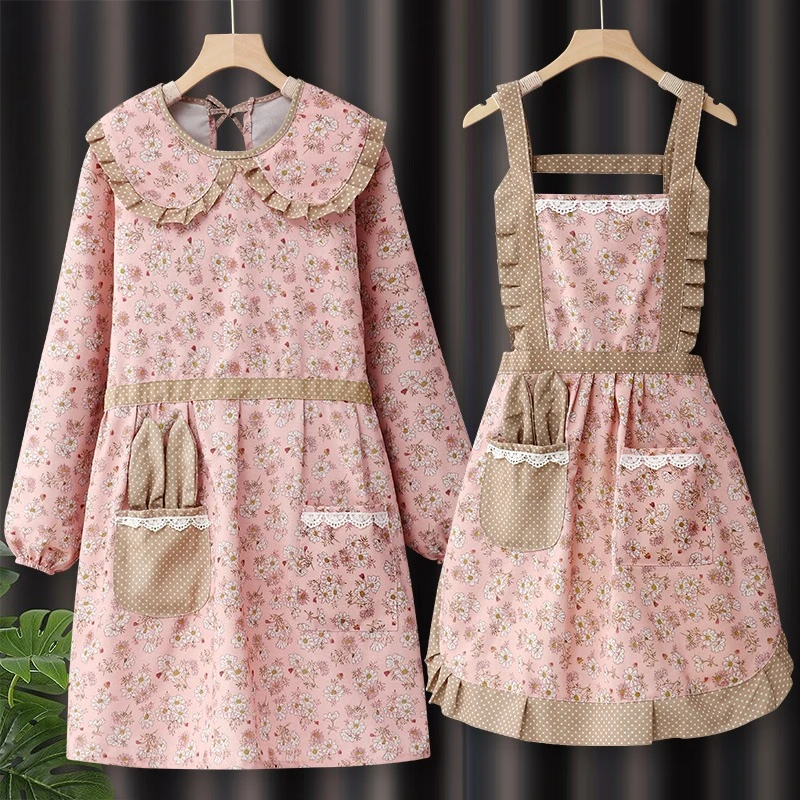 厨房围裙家用纯棉女长袖2025新款网红罩衣冬季棉布大女款防水厨房