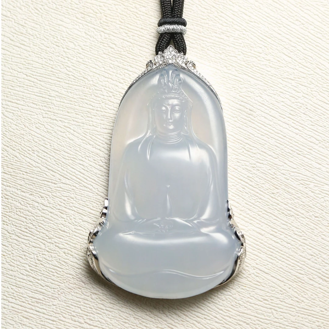 经鼎玉器【素衣观音】锐光雕刻作品天然缅甸翡翠吊坠
