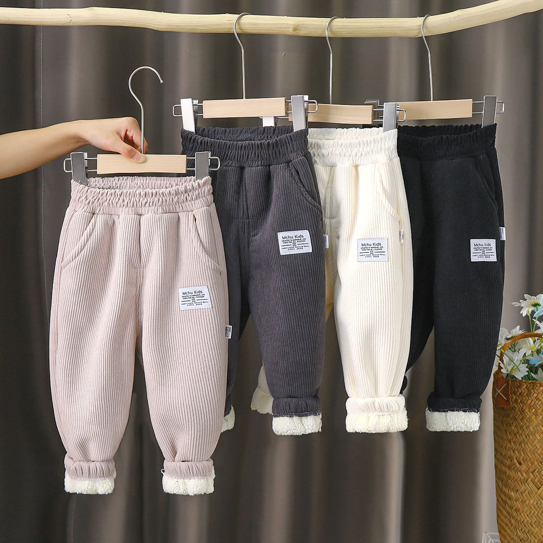 欧棉绒儿童中大童加绒裤子秋冬新款男女宝宝加厚保暖休闲长裤s