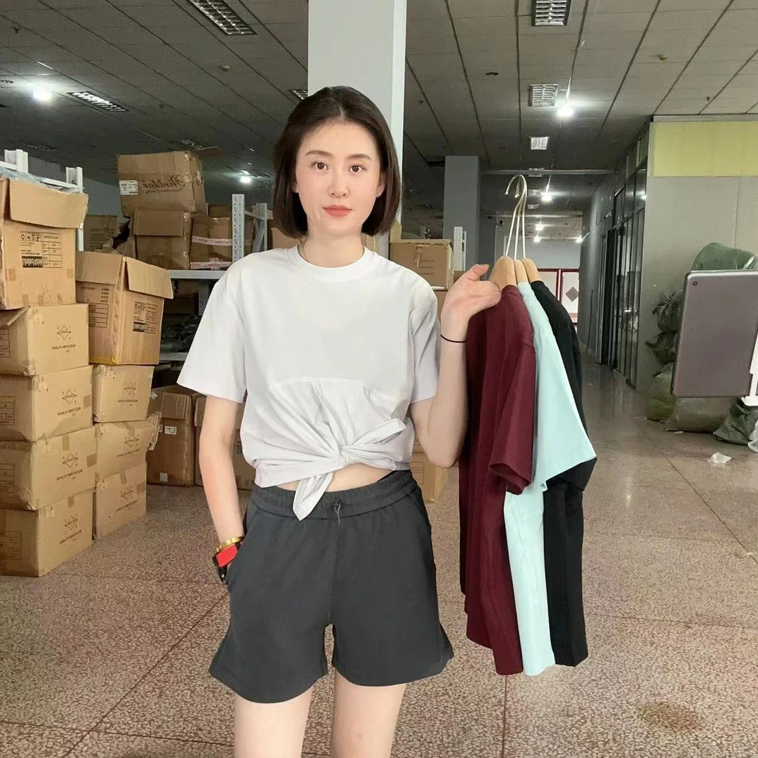 【清货】夏季女士Tie-Front瑜伽宽松打结短袖T恤