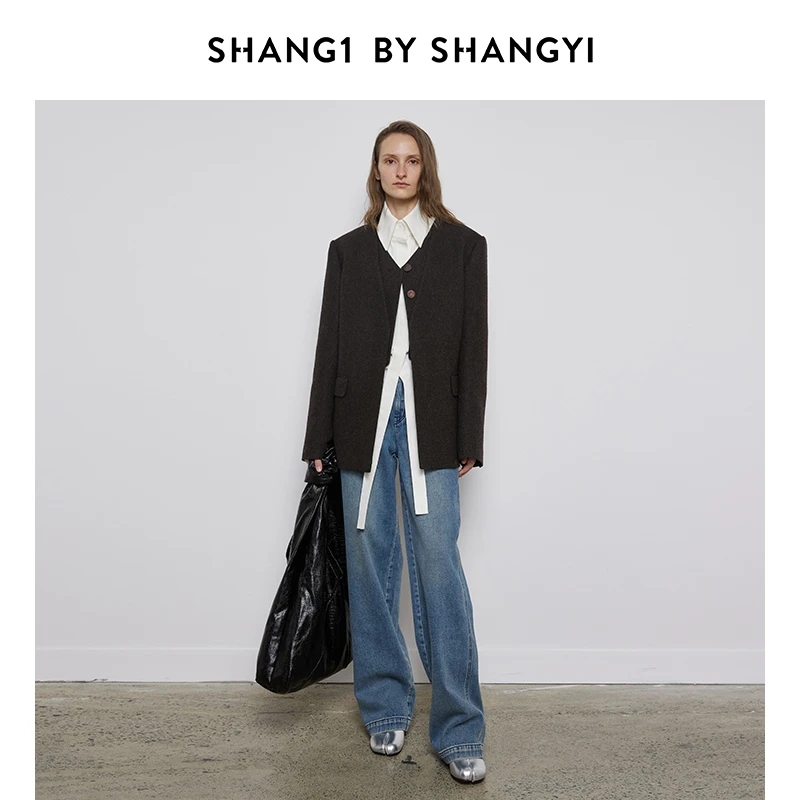 SHANG1 BY SHANG YI呢感假两件马甲西服 S23BJ20