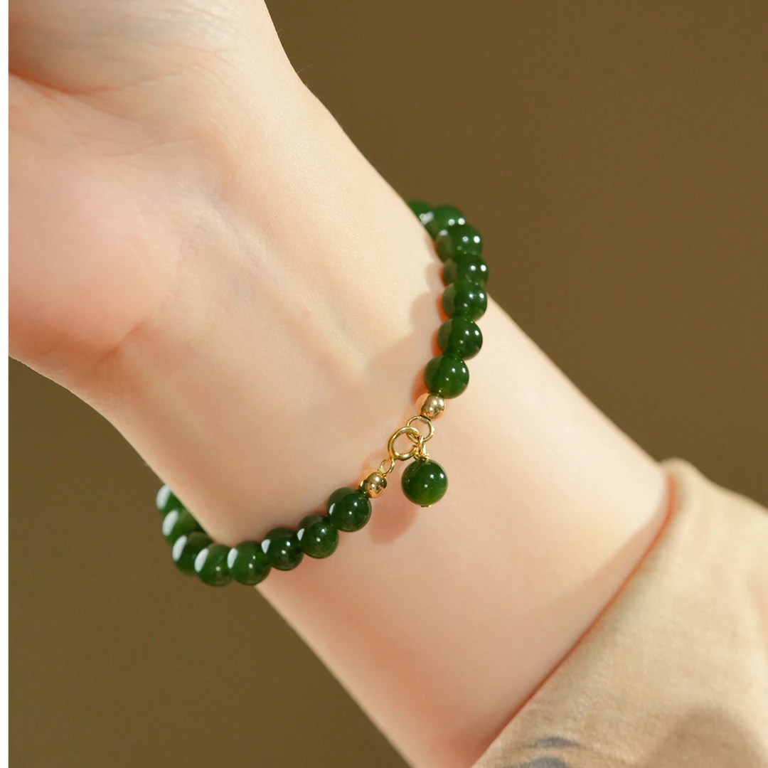 AETEEY新中式菠菜绿玉手串女轻奢玉石手链女2024新款国风简约百搭