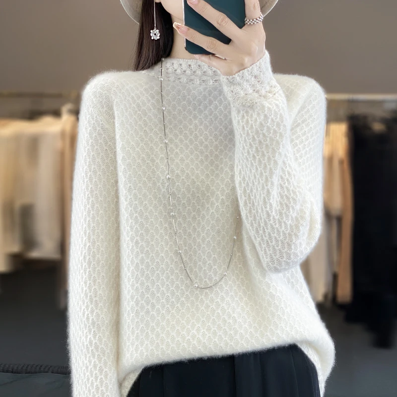 100纯羊毛衫女半高领套头打底衫秋冬新款时尚大码上衣长袖针织衫