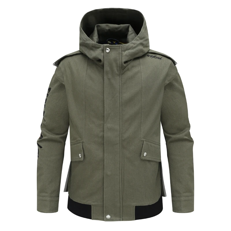 H1051春秋厚度男式夹克 棉连帽舒适休闲外套 绿色