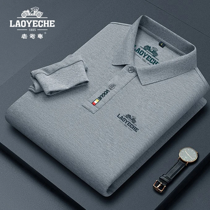 LAOYECHE/老爷车男士新款商务休闲精品长袖翻领polo衫刺绣款8825