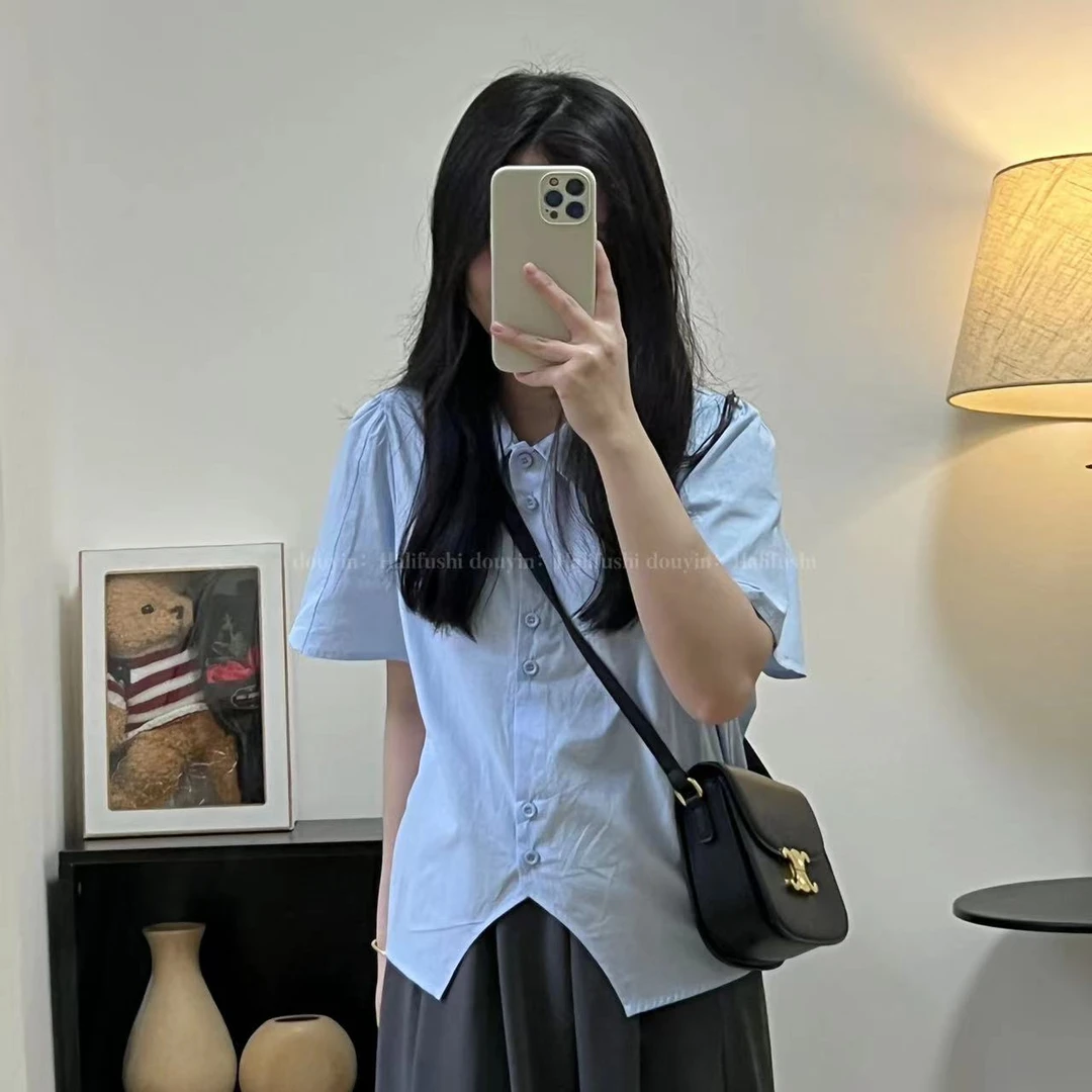 莉莉【海盐柠檬】夏季小众设计感上衣韩系穿搭衬衫