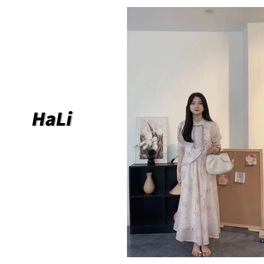 Hali上新【紫藤花国风】夏季新中式紫色紫藤花国风连衣裙套装组合