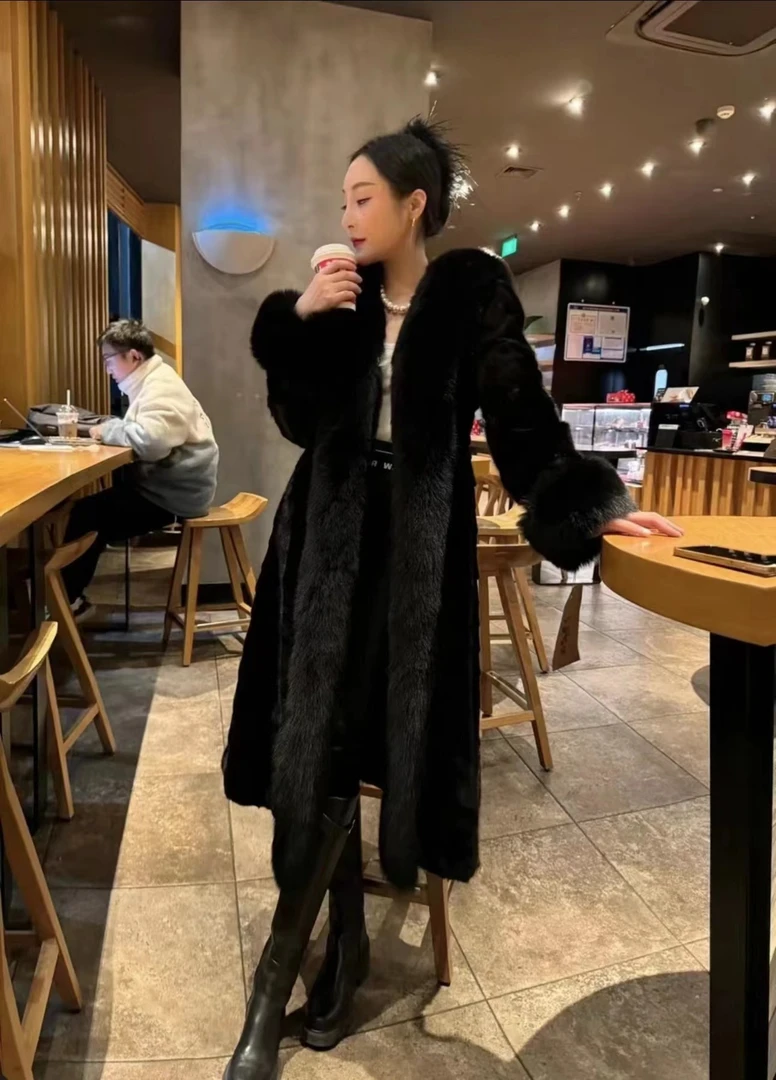 【门店2980】2024秋冬新款时尚设计师中长款高级毛毛外套大衣女2