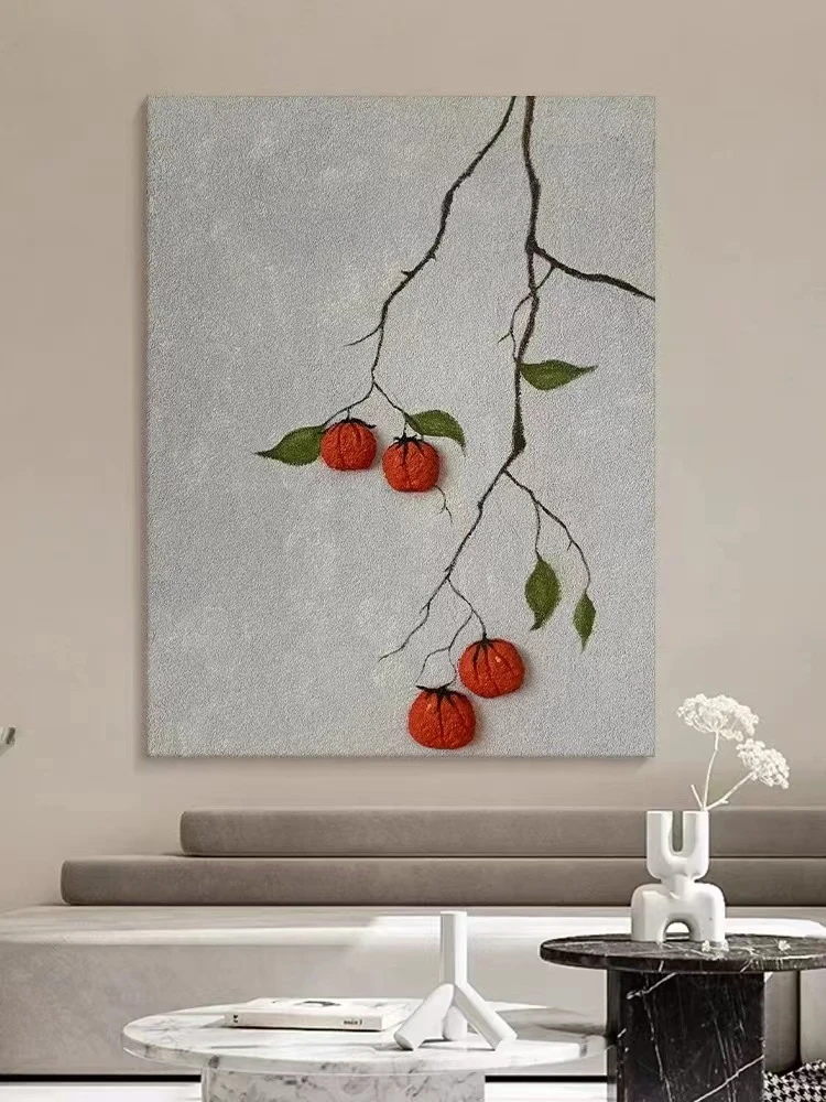 （柿柿如意）轻奢时尚沙发背景玄关纯手工砂岩装饰画柿子