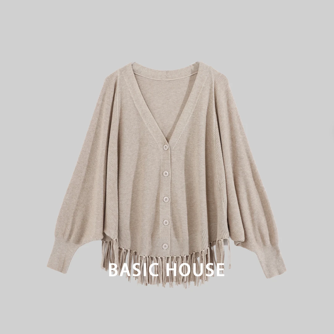 BasicHouse/百家好HSFS小众流苏边毛衣针织衫蝙蝠袖开衫女0432