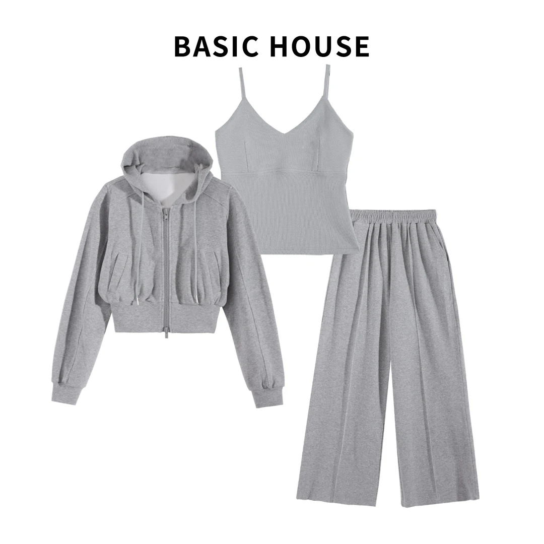 Basic House/百家好时尚显瘦简约减龄设计感休闲运动套装C892