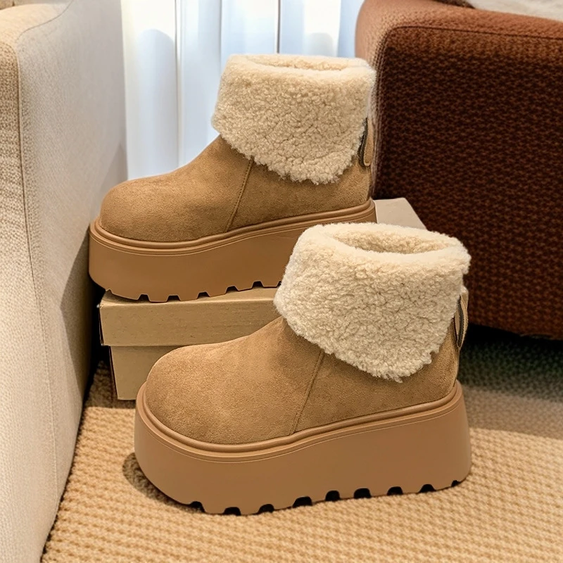 头2024新款女款翻毛棉靴6雪地靴短筒口公分加厚厚底芒果增高气质