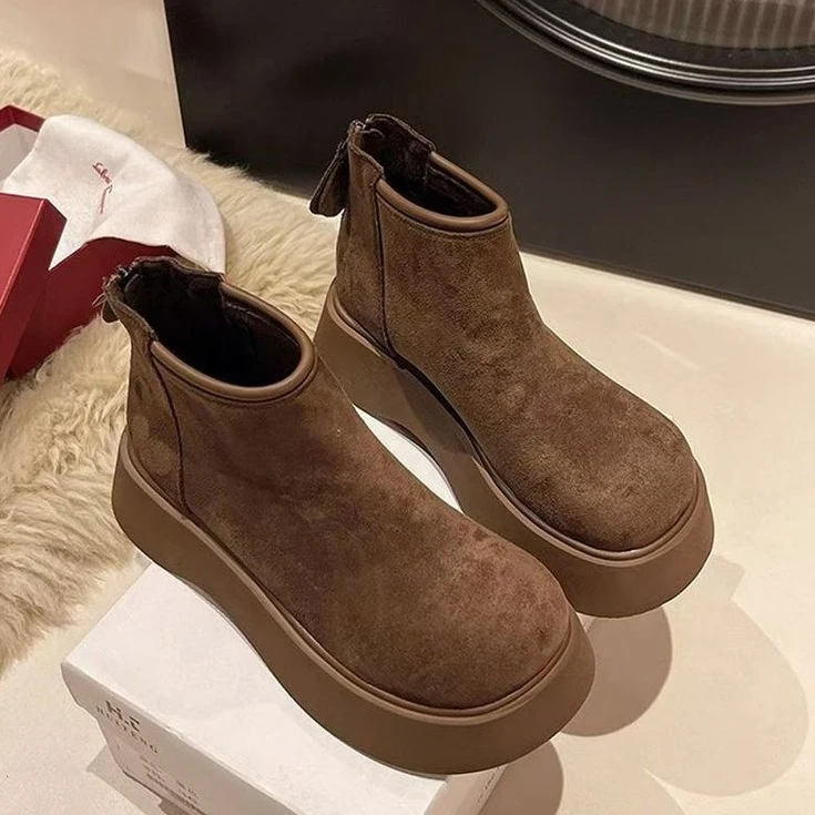 女款加绒女鞋秋冬短靴马丁靴厚底增高新款爆款二棉鞋2024大头勃肯