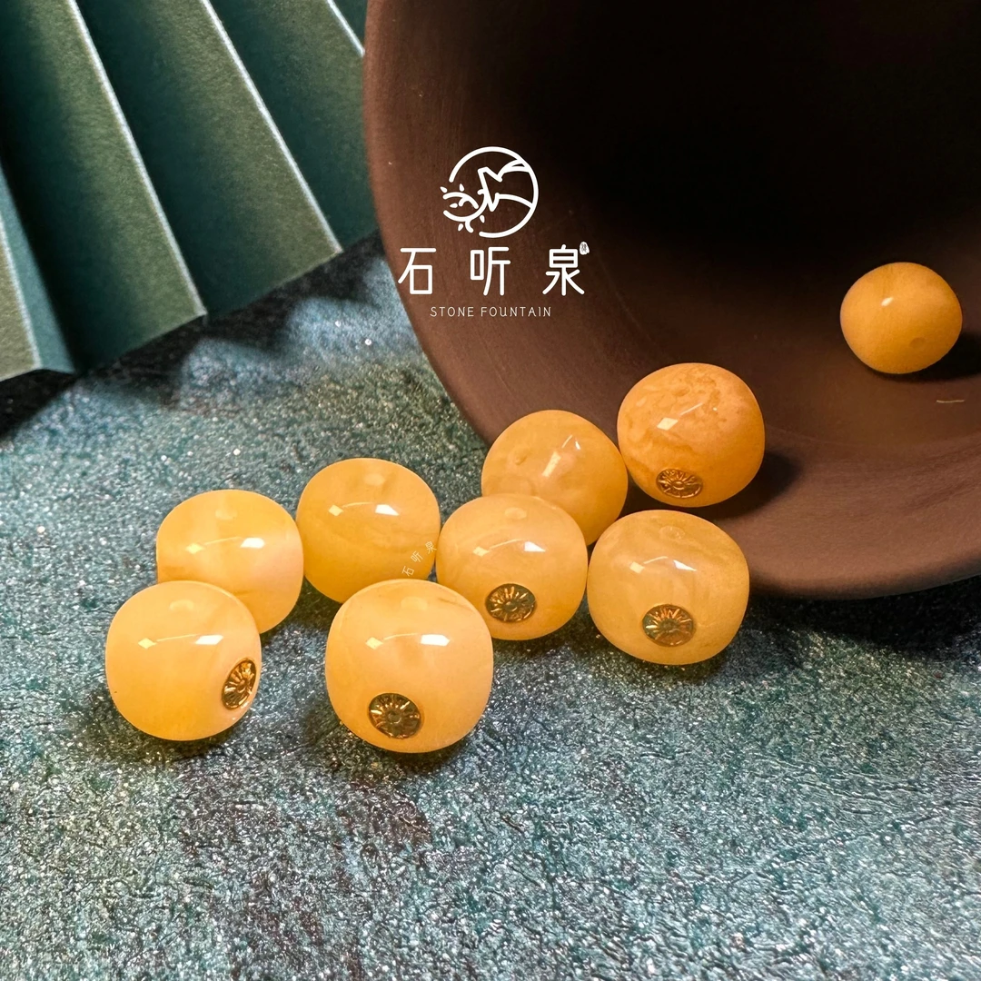 【天然俄料老型珠15mm 】金标镶嵌蜜蜡老型墩子【多样性发货发其一】