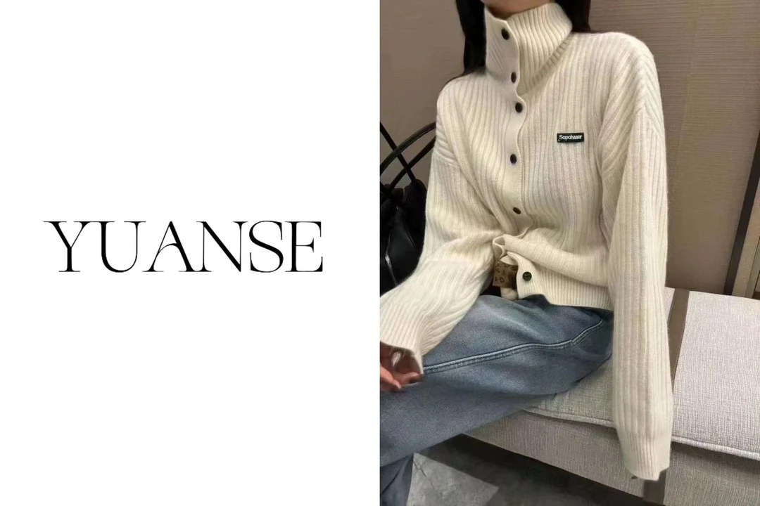 【YUANSE】娟子推荐 5270款冬季欧货高领单排扣毛针织开衫