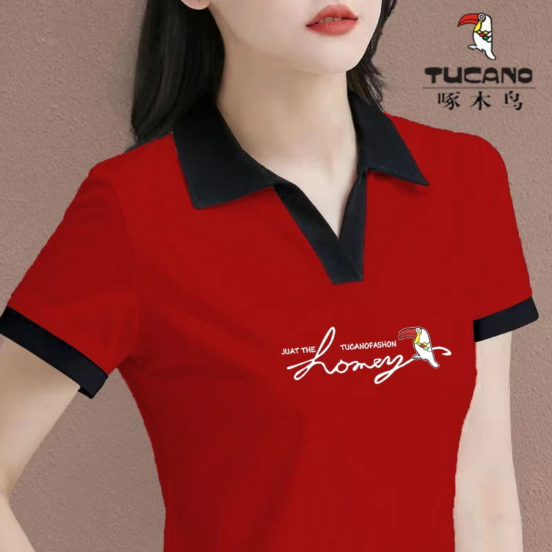 啄木鸟正品高档短袖翻领上衣女夏季新款休闲百搭POLO衫t恤打底衫