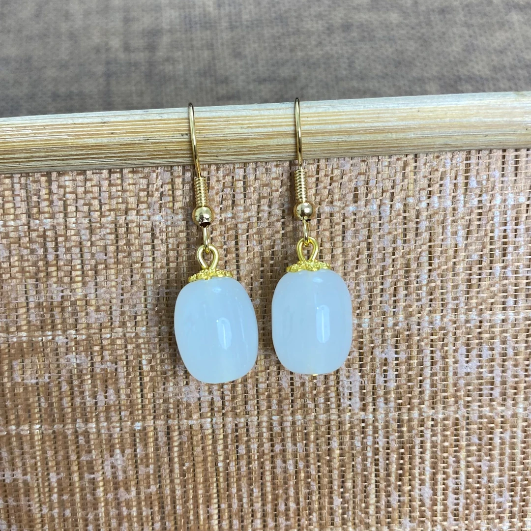 铜合金琉璃耳饰 复古新中式耳环白色琉璃耳坠A473—多样性发一件