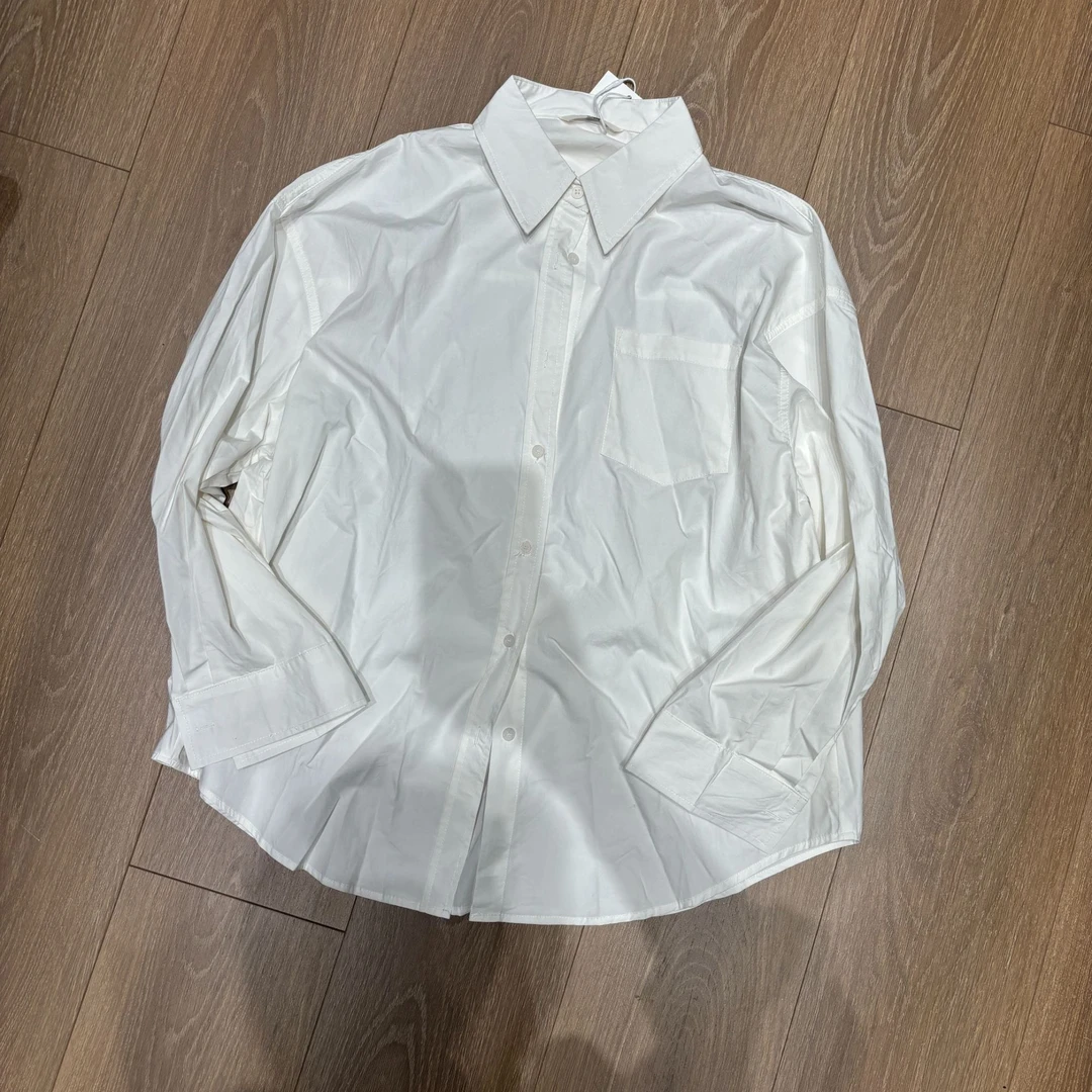 [王大一]140大码白色长袖简约衬衫