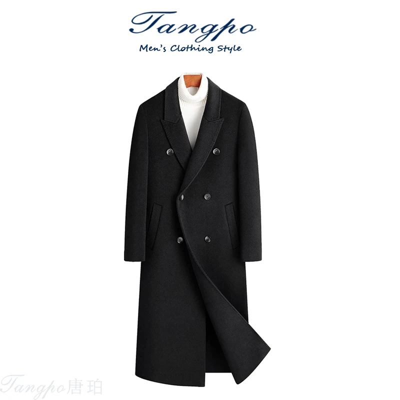 Tangpo/唐珀73.6%绵羊毛双面呢大衣手工缝制枪驳领双排扣大衣338