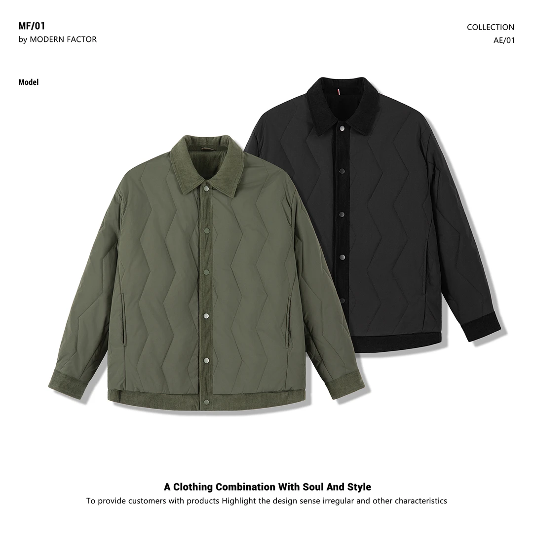 气绒棉外套男士假两件秋冬季2024新款潮流衬衫式翻领夹棉夹克上衣