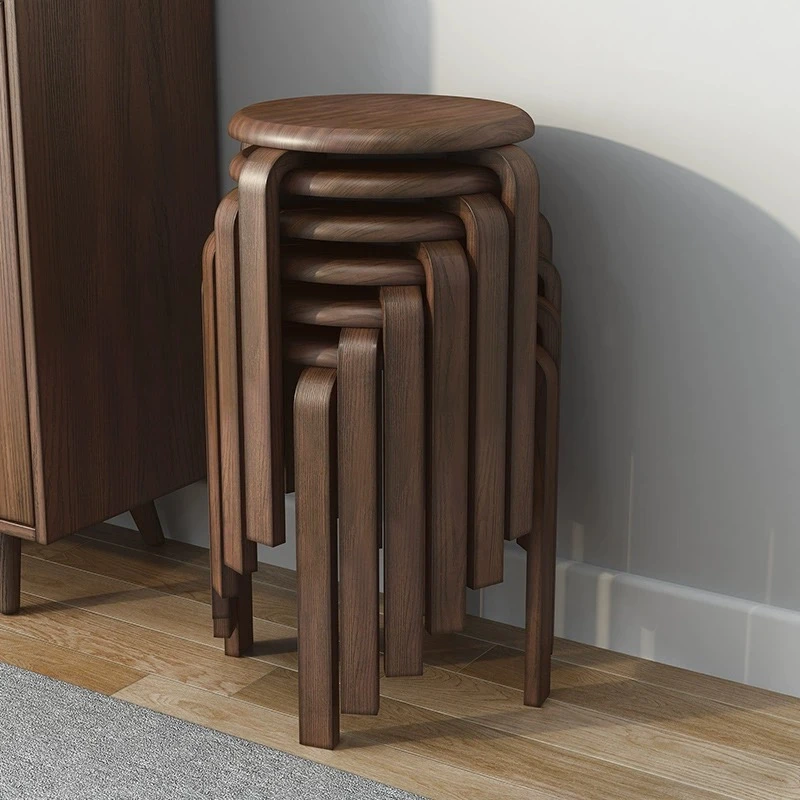 可叠放家用橡胶圆凳矮凳木头板凳简约餐桌凳客厅木凳餐凳桌凳