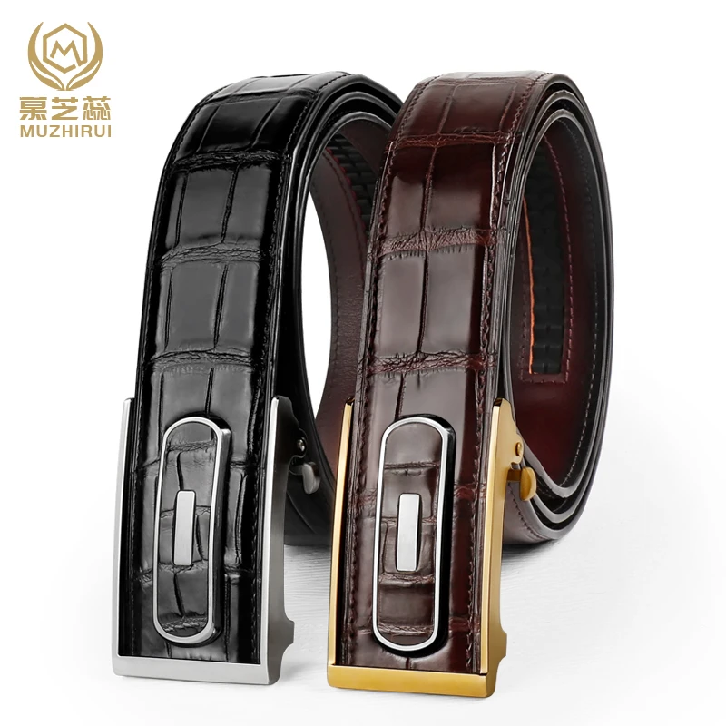 鳄鱼皮皮带男士钨钢自动扣擦色无夹层真皮腰带真皮皮带