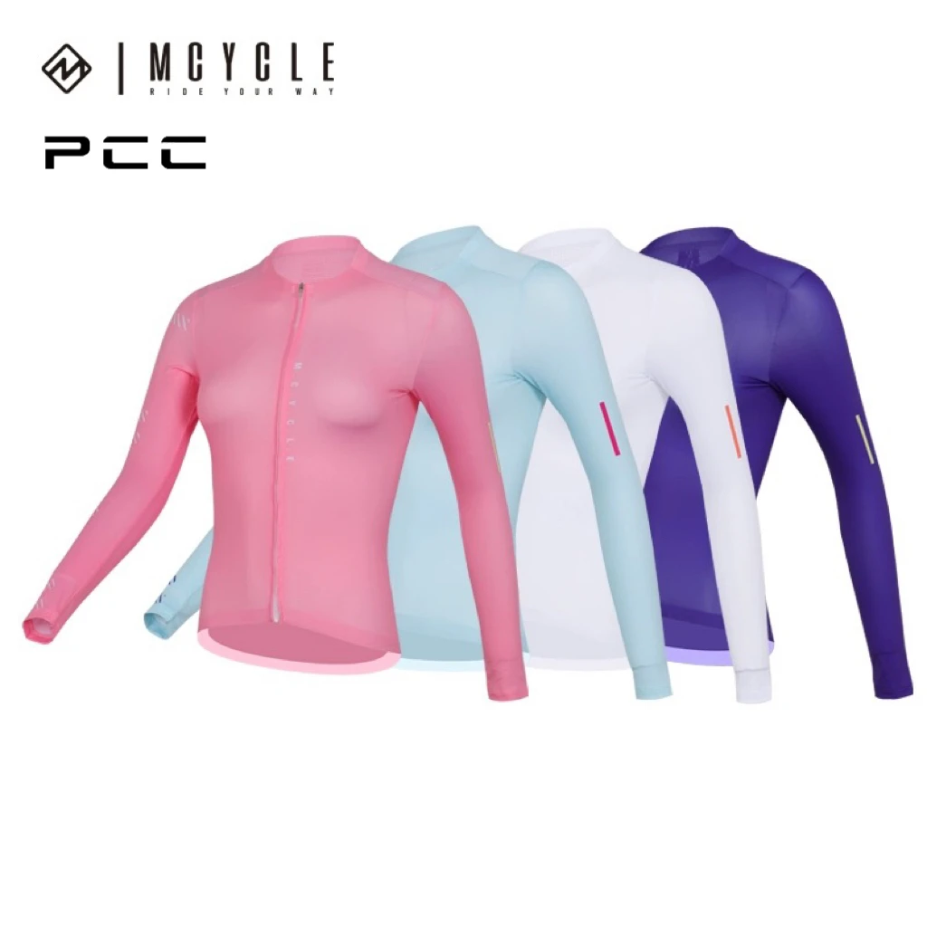 魅骑mcycle女款骑行服长袖速干自行车公路车夏防晒纯白紫色