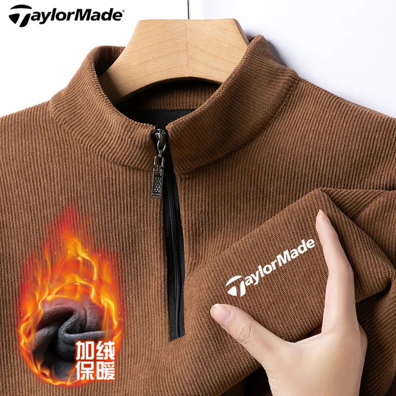 TaylorMade泰勒梅秋冬高尔夫打底男士加绒保暖速干长袖半拉链T恤