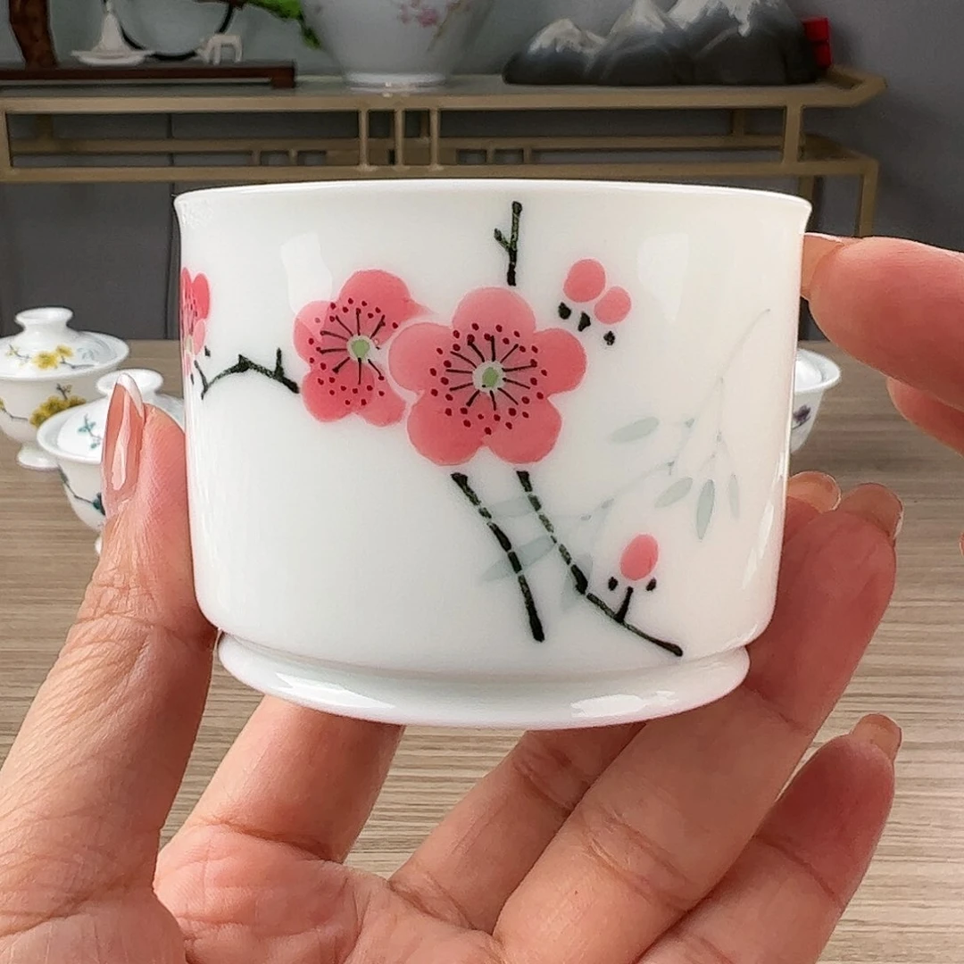 釉下翠竹梅花手绘书卷杯