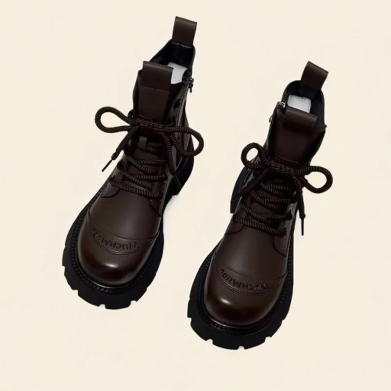 马丁靴时尚休闲百搭真皮厚底英伦风秋冬系带时尚休闲百搭真皮厚底