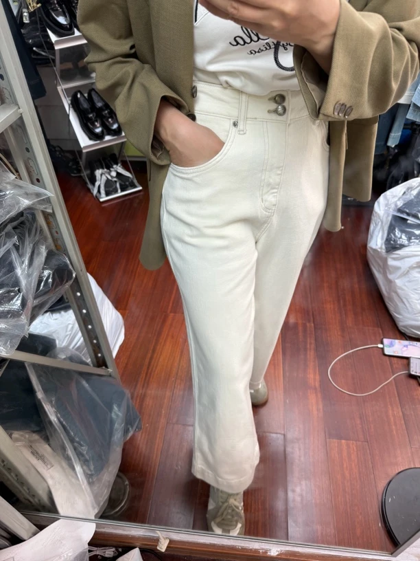 巴裤子气质夏款九分奶奶裤韩版高腰显瘦阔腿裤修身牛仔裤白色直筒