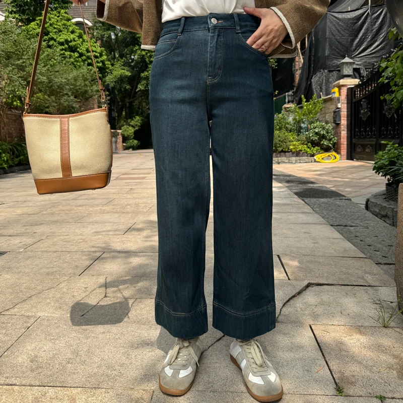 巴牛仔裤秋季新款阔腿欧货时尚百搭直筒高腰九分奶奶女款裤休闲裤