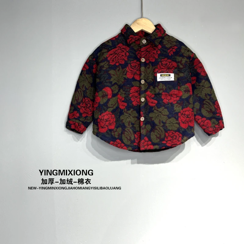 新款加绒加厚冬款衬衫男童棉衣洋气女童外套保暖防寒棉袄百搭潮韩