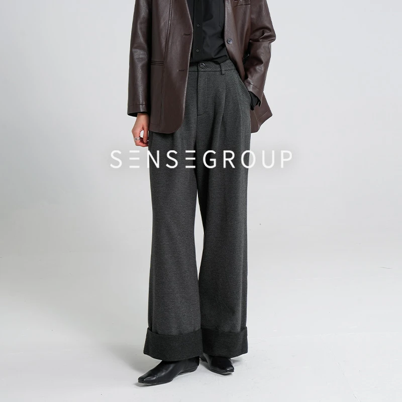 拾尚共合「暮夜」休闲直筒裤女宽松通勤长裤