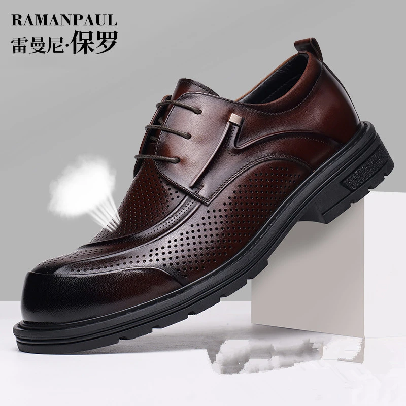 雷曼尼保罗春上新品男士头层牛皮真皮德比鞋时尚商务打孔凉鞋1735